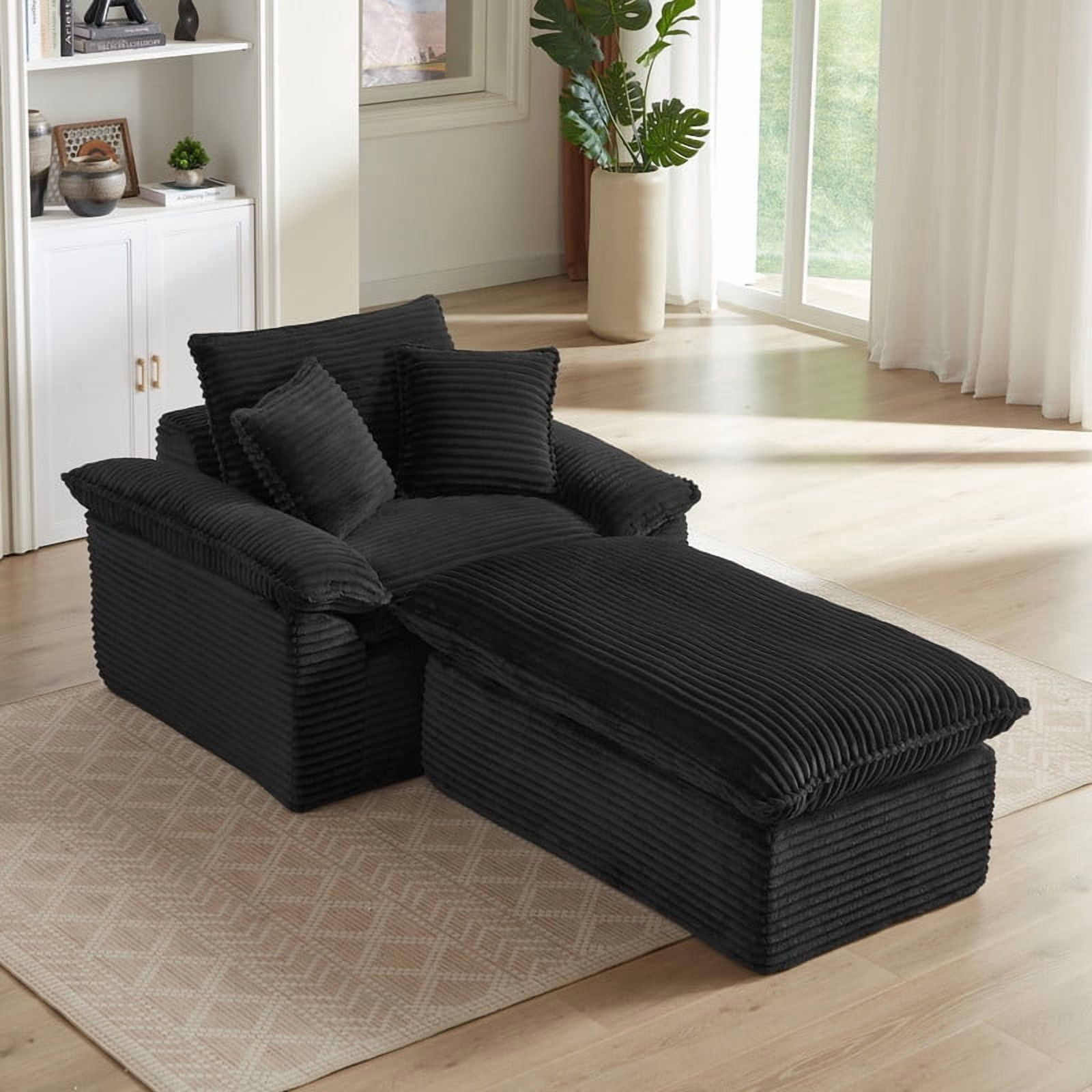 Miniyam 52 in Comfortable Cushioned Compression Single Seat Sofa with Footrest Design, Black Chaises for Living Room, Bedroom