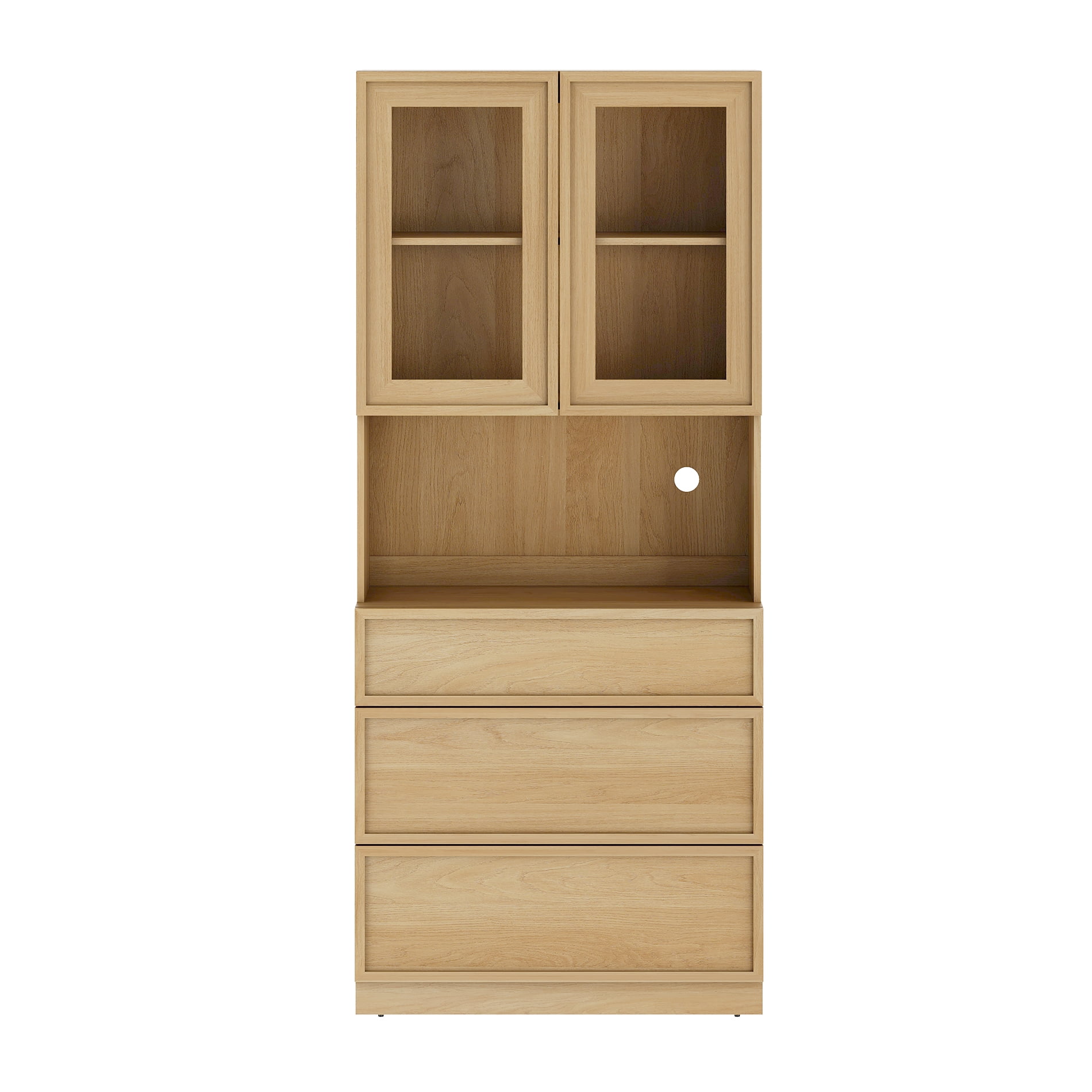 Modern 72" Tall Bookshelf with 3 Drawers and Book Shelves, Library Bookcase with Storage Cabinet and Glass Display Shelves,Oak