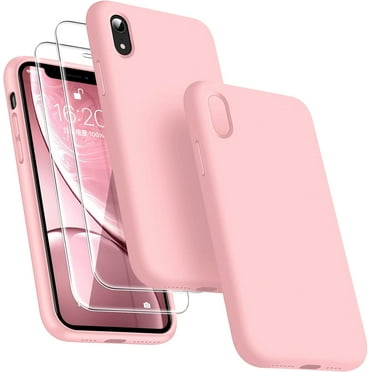 [3 in 1 for iPhone Xr Case, with 2 Pack Screen Protector, Liquid Silicone Slim Shockproof Protective Phone Case 6.1 inch [Microfiber Lining] (Pink)…