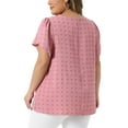 thumbnail image 3 of Agnes Orinda Women's Plus Size Easter Tops Swiss Dot Crew Neck Short Tulip Sleeve Shirts Front Pleated Summer Blouse 4X Pink, 3 of 5