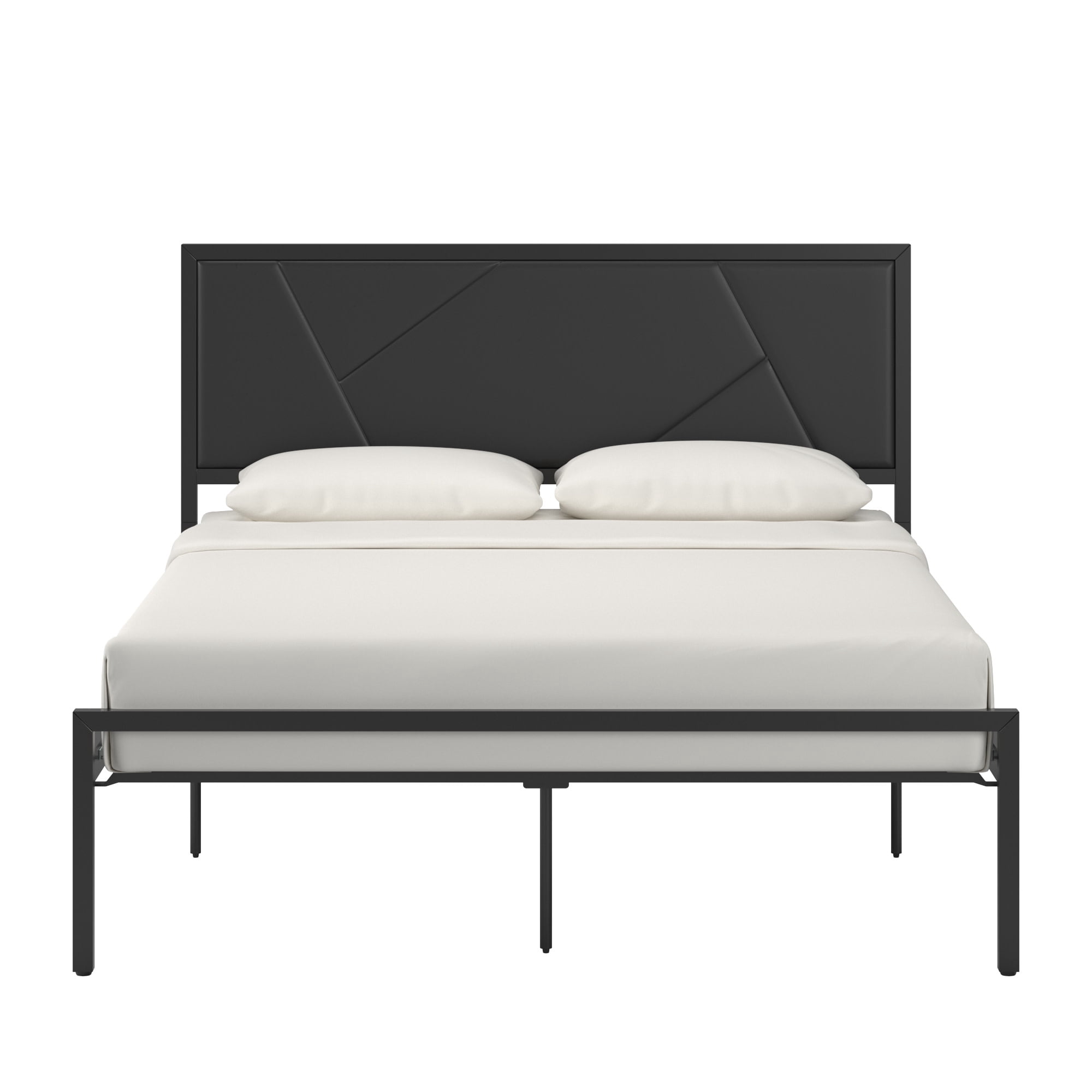 Weston Home Berzelia Metal Platform Bed with Geometric Headboard, Full, Black