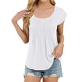 thumbnail image 2 of Plain T Shirts for Women 2025 Cap Sleeve Scoop Neck Pleated Front Loose Casual Tee Shirt Womens T Shirts, 2 of 5