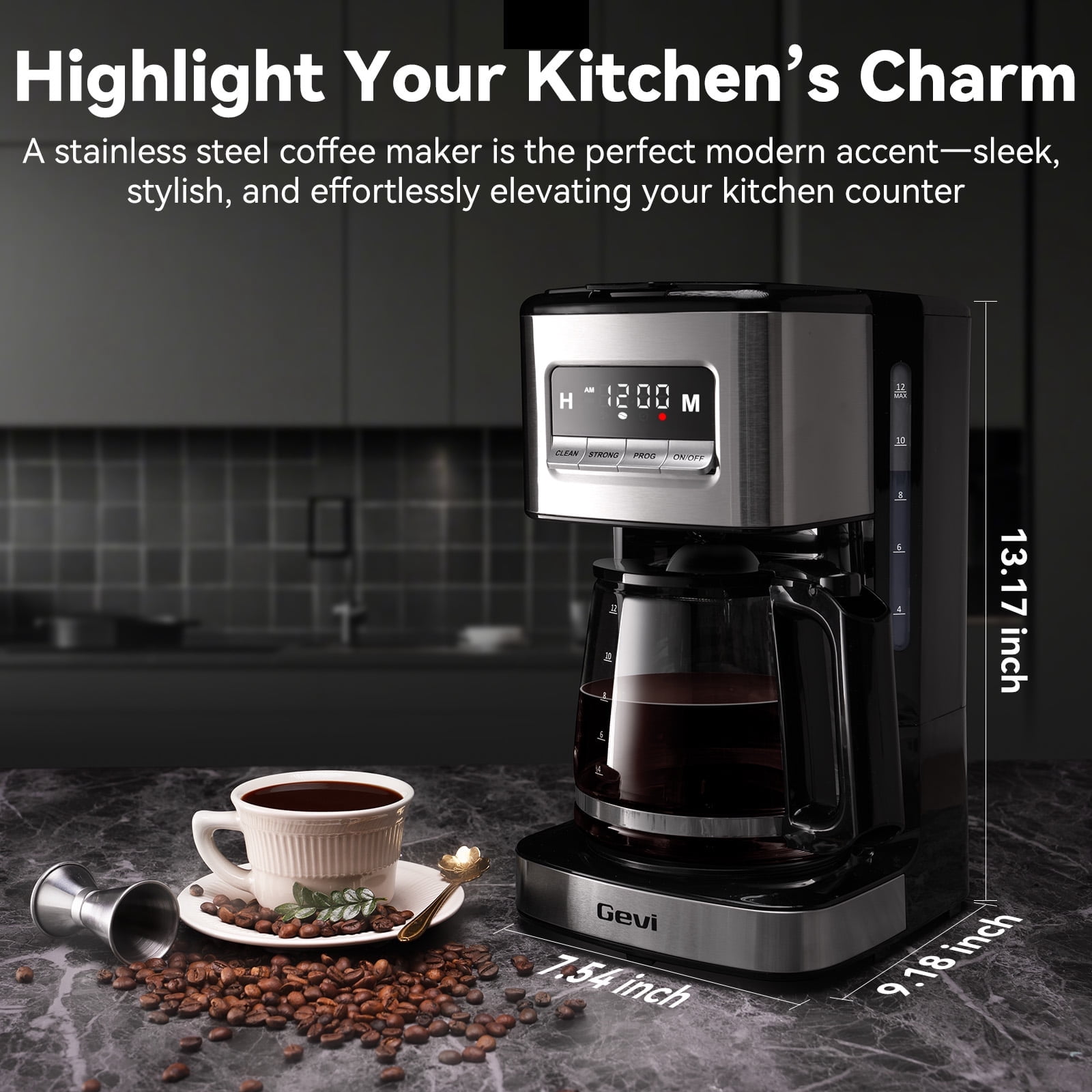 Gevi 12 Cup Programmable Coffee Maker, Brew Later, Keep Warm, Auto Shutoff