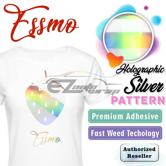 Essmoâ„¢ Holographic Silver Heat Transfer Vinyl Rainbow HTV TShirt 20" Iron Press SP16 20"x108"