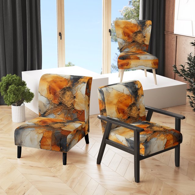 Designart « Encaustic VORTEXs II » Fauteuil d'Appoint Rembourré Abstrait Orange - Fauteuil Moderne pour Salon
