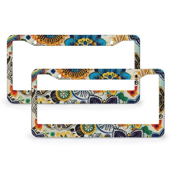 License Plate Frame Various Mandala Designs Funny License Plates 2 Pieces Geometric Floral Symmetry Vintage Stainless Aluminum License Plate Cover for Women Men US Vehicles