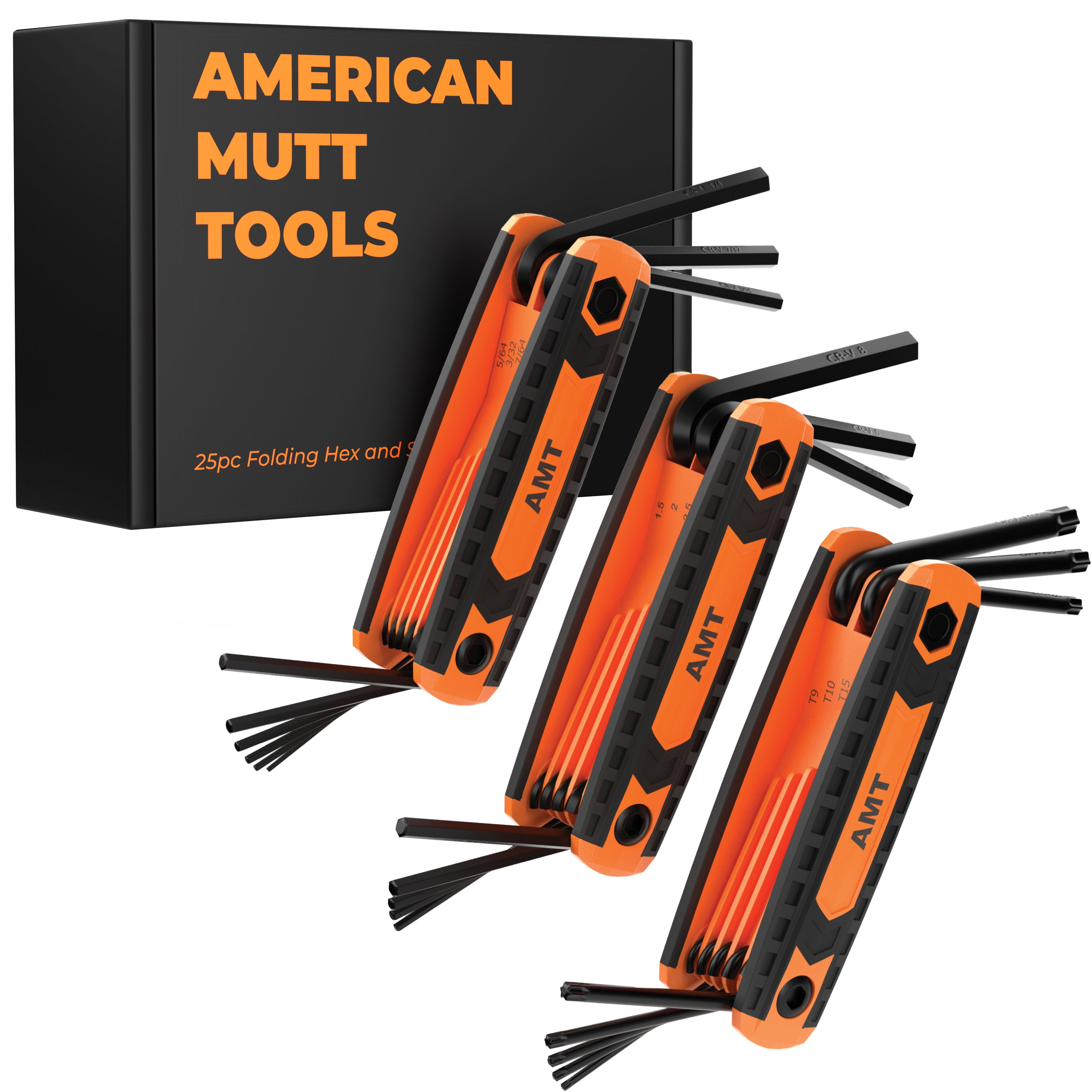 American Mutt Tools Folding Allen and Torx Wrench Set – A Durable and Ergonomic Allen Key Set that Includes Metric, SAE and Star Keys – 25pc Set