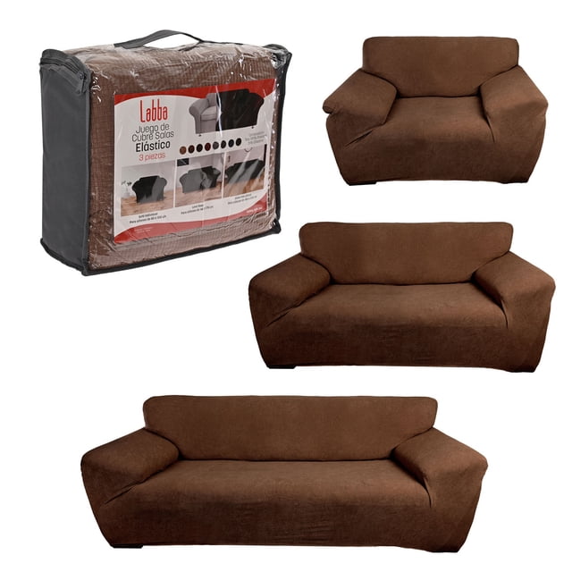 LABBA Cubre Sala Protector, Fundas de Sillón Elásticas Ajustables para Sofá Individual, Love Seat y Sillón de 3 Plazas, Set de 3 Piezas, Lavables, Color Marrón Oscuro