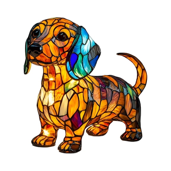 HIBIBUD Dachshund Lamp,Retro Stained Resin Tabletop Night Light,Dog Series Art Night Light,Dog Lamp Stained Glass,3D Cute Pet LED Table Lamps,Gift for Lovers (#A)