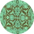thumbnail image 1 of Ahgly Company Machine Washable Indoor Round Oriental Turquoise Blue Traditional Area Rugs, 7' Round, 1 of 4