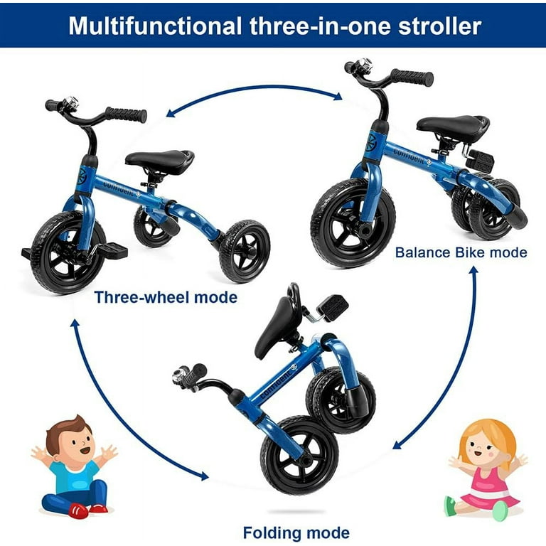 Ancaixin 3 in 1 Toddler Tricycles for 2 5 Years Old Boys and Girls with Detachable Pedal and Bell Foldable Baby Balance Bike Riding Toys for 2 Kids Child Birthday Christmas New Year