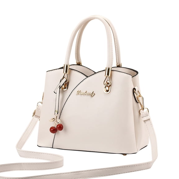Stylago Handbags and Purses for Women with Cherry Pendant Leather Crossbody Tote Bags Multiple Compartments Shoulder Satchel White