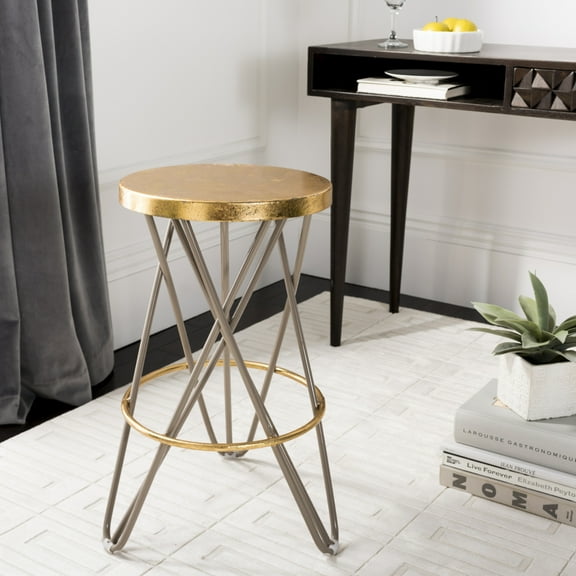 SAFAVIEH Lorna Mid-Century Retro Gold Leaf Counter Stool, Beige