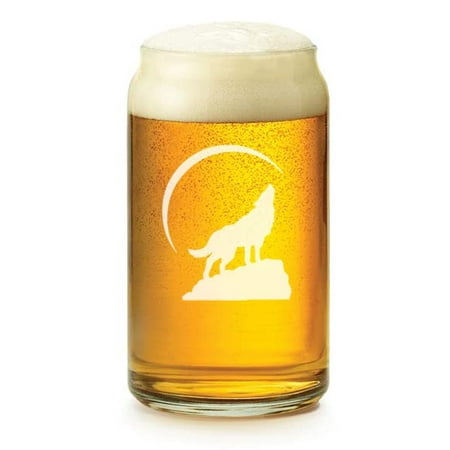 

16 oz Beer Can Glass Wolf Howling At Moon