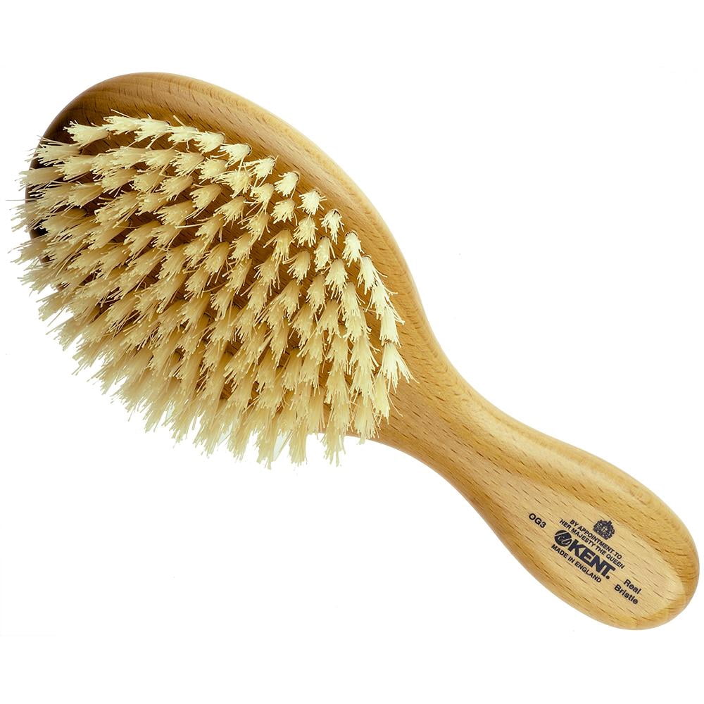 Kent OG3 Finest Men's Oval Club Beech Wood Pure White Bristle Hair