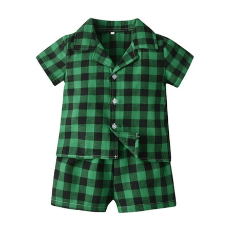 

WUXIAN Kids Toddler Baby Girls Spring Summer Plaid Cotton Short Sleeve Sleepwear Pajamas Outfits Sleepwear Children Soft Nightwear