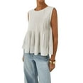 thumbnail image 2 of Women's Pleated Peplum Sleeveless Round Neck Tank Tops, 2 of 9