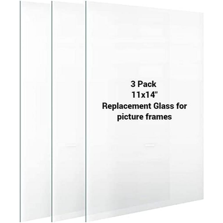 skyDrama Picture Frame Glass Replacements (Crystal Clear, 11x14, 3 Pack) High Definition, Heat Strengthened Glass Sheet (11x14)