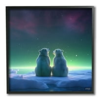 Stupell Industries Polar Bears & Northern Lights Animals & Insects Painting Black Framed Art Print Wall Art, 17 x 17