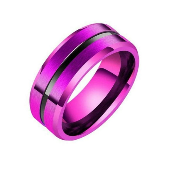 Purple Black Modern Ring Mens Womens Stainless Steel Wedding Band Fantasy Forge Jewelry
