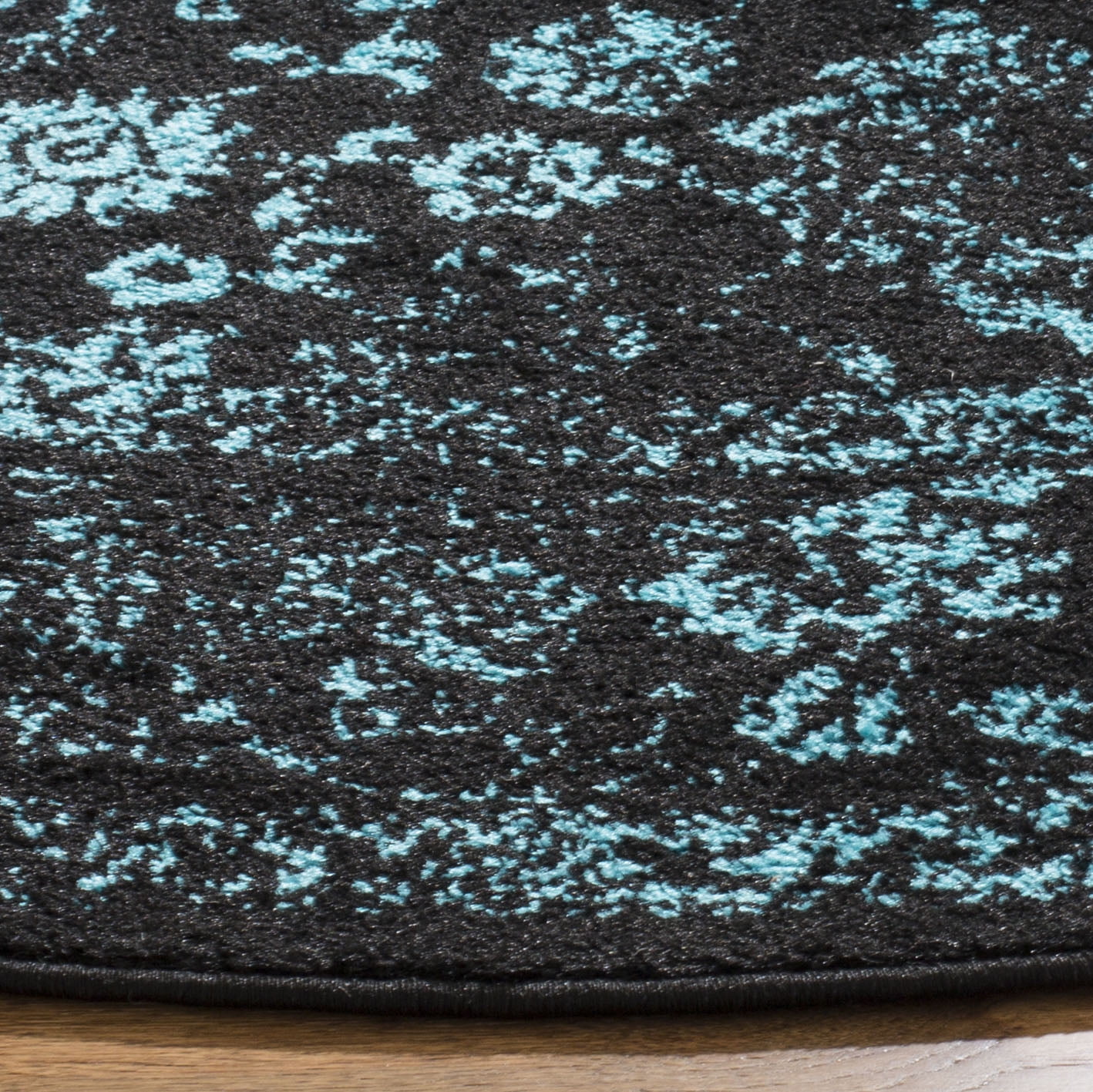 SAFAVIEH Adirondack Wyatt Traditional Distressed Area Rug, Black/Teal, 6'7" x 6'7" Round - Transitional Modern Design, Black & Teal, Ideal for Living Room, Bedroom, Dining Space