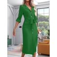 thumbnail image 6 of Women's Long Shirt Dress Mid Sleeve Button Casual Dresses Green S, 6 of 9
