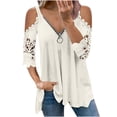 thumbnail image 2 of Fiudx Camisas para Mujer Mujer Casual Tallas Grandesencaje Media Mangaｖ-Cuello Cremallera Ahueca Hacia Fuera Camiseta Blusa Tops, 2 of 7