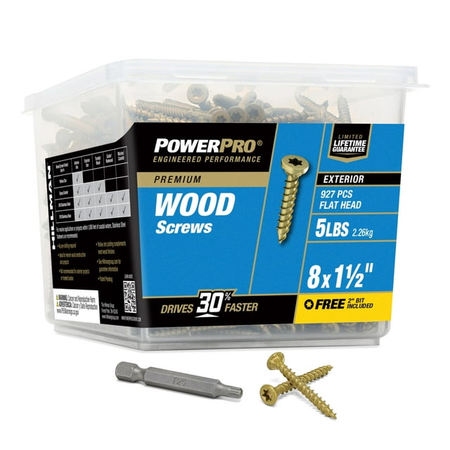 Power Pro 48606 Vis à Bois, #8 x 1-1/2 Pouces, Vis de Terrasse Extérieure Premium, Résistantes à la Rouille, Bronze Enduit d'Époxy, Bac de 5lb, 1015 Pcs