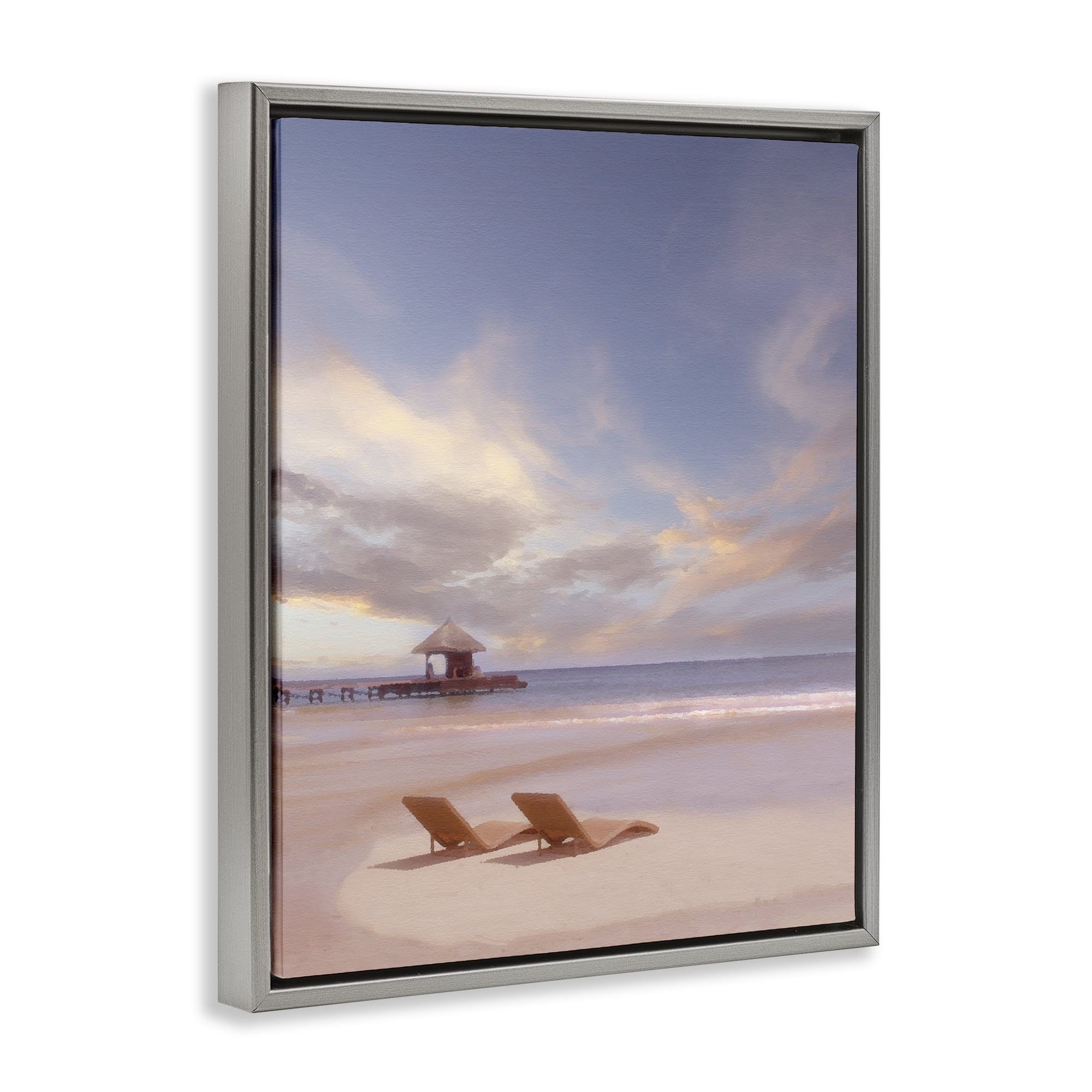 Stupell Industries Beside The Sea View Landscape Painting Gray Floater Framed Canvas Art Print Wall Art, 25 x 31