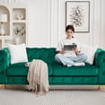 thumbnail image 3 of 82.5" Deluxe Velvet Sofa with Chesterfield Tufted Buttons, Modern Comfy Couch with 2 Pillows and Metal Feet, 3-Seat Luxury Sofa for Living Room, Green, 3 of 9