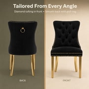 ODUSE-DAILY Black Velvet Dining Chairs Set of 6, Kitchen & Dining Room Chairs, Nailheads Tufted, Sillas De Comedor, Fabric Upholstered, Golden Metal Legs (Black, 6 Pcs)