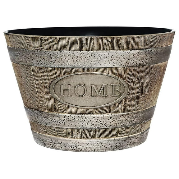 Classic Home and Garden Whiskey Home Resin Flower Pot Planter, Oak Brown, 15"