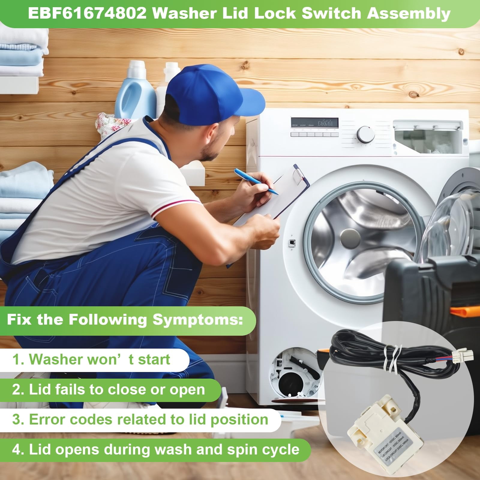 EBF61674802 EBF60665201 Washer Lid Lock Switch Replacement for L.G and Ken.more Washing Machine Replaces PS8751171, AP5785599, 2703681, EAP8751171