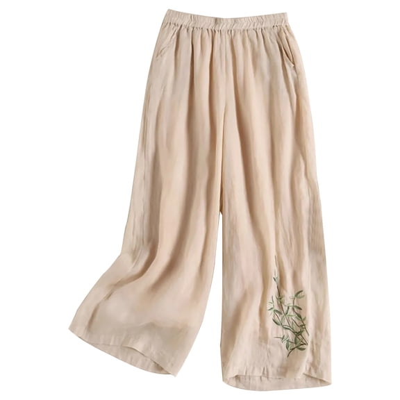 Soyumi Women Linen Pants Summer 2026 High Waist Comfy Gauze Slacks Lightweight Casual Loose Trousers with Pockets, Beige
