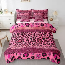 Homewish Girly Pink Cheetah Print Bedding Comforter Set 7pcs, Chic Fashion Polkadots Queen Bedding Sets, Romantic Anniversary Reversible Queen Sheet Sets, Breathable Home Decor