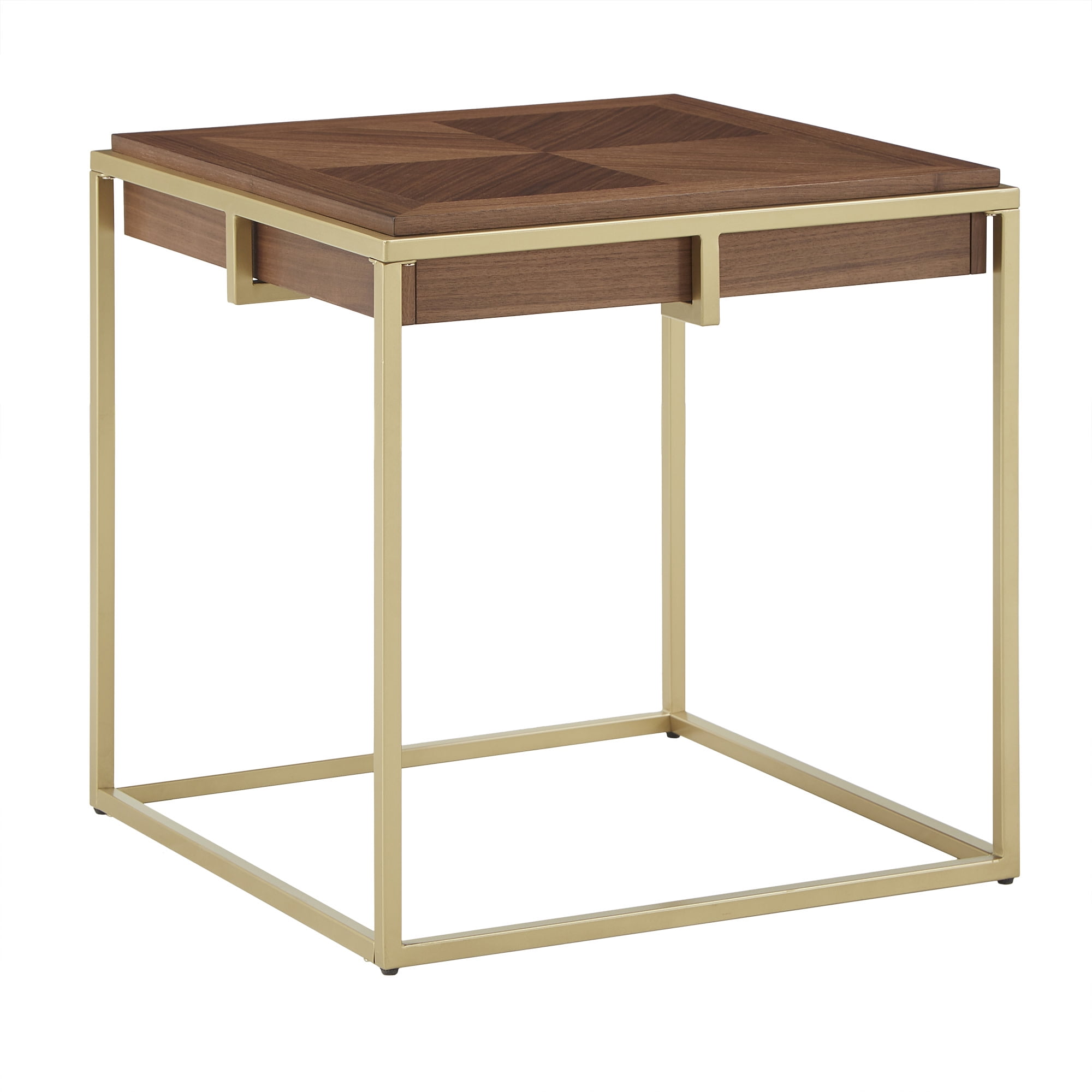 Weston Home Mako Modern Square Wood Top End Table with Gold Metal Base, Natural Finish