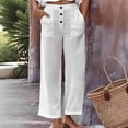 thumbnail image 3 of Bloomae Womens High Waisted Straight Leg Work Pants Lightweight Casual Solid Color Lounge Trousers Loose Boho Pants with Pockets White XXL, 3 of 9
