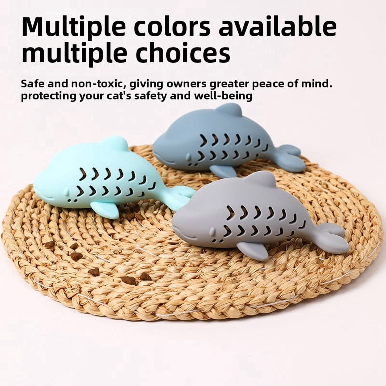 Cat Food Dispensing Durable Chew Toy Silicone Cute Fish Pet Toy Self-Entertainment Teasing Cat Teething Toy, 3 Gray