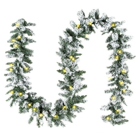 White Pre Lit Christmas Garland Best Choice Products 9ft Pre-Lit Snow Flocked Artificial Christmas Garland Decoration w/ 100 Clear LED Lights - Green ()