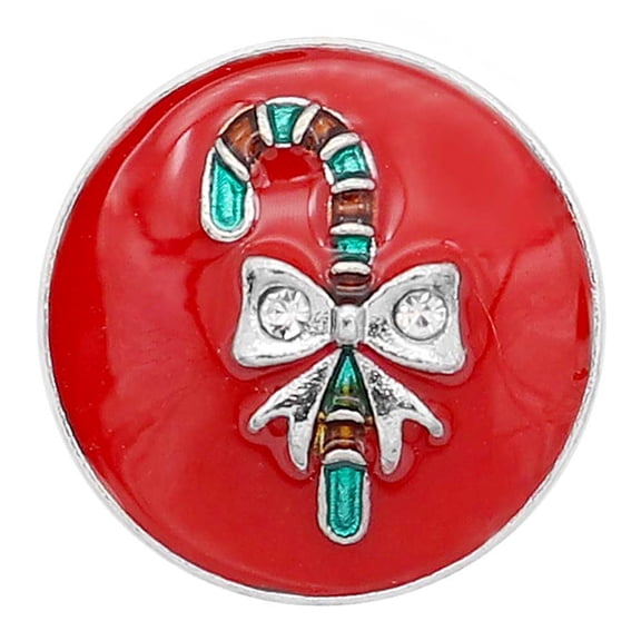 Red Christmas Candy Cane Snap Jewelry Ginger Charm Button, For Interchangeable DIY Customizable Accessories
