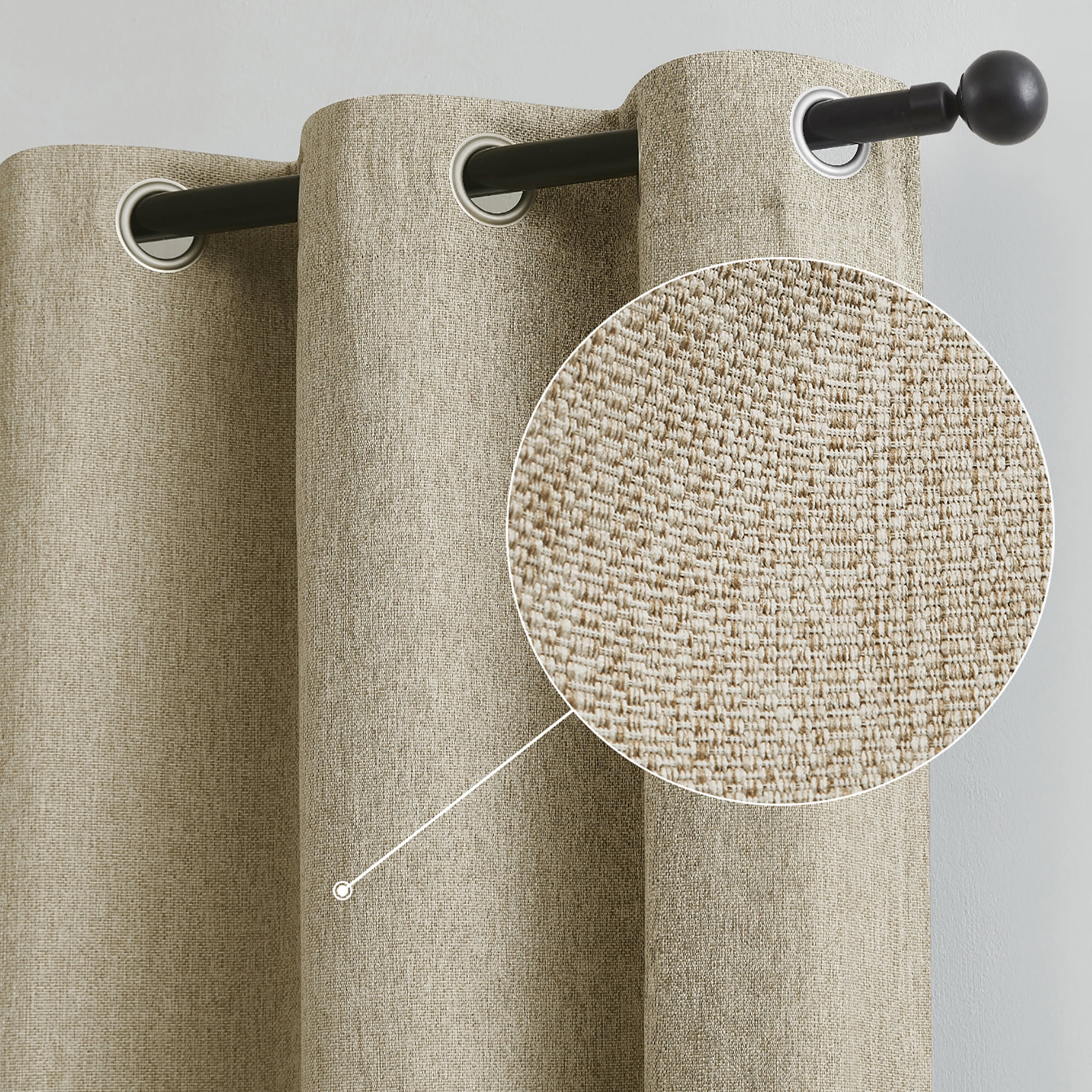 Exultantex 100% Blackout Linen Textured Window Curtains Panels Burlap Texture Rustic Drapes Thermal Insulated Privacy,40"x95"x2,Brown