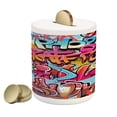thumbnail image 1 of Graphic Piggy Bank, Hip Hop Street Culture Harlem New York City Wall Graffiti Art Spray Art Image, Ceramic Coin Bank Money Box for Cash Saving, 3.6" X 3.2", Multicolor, by Ambesonne, 1 of 4