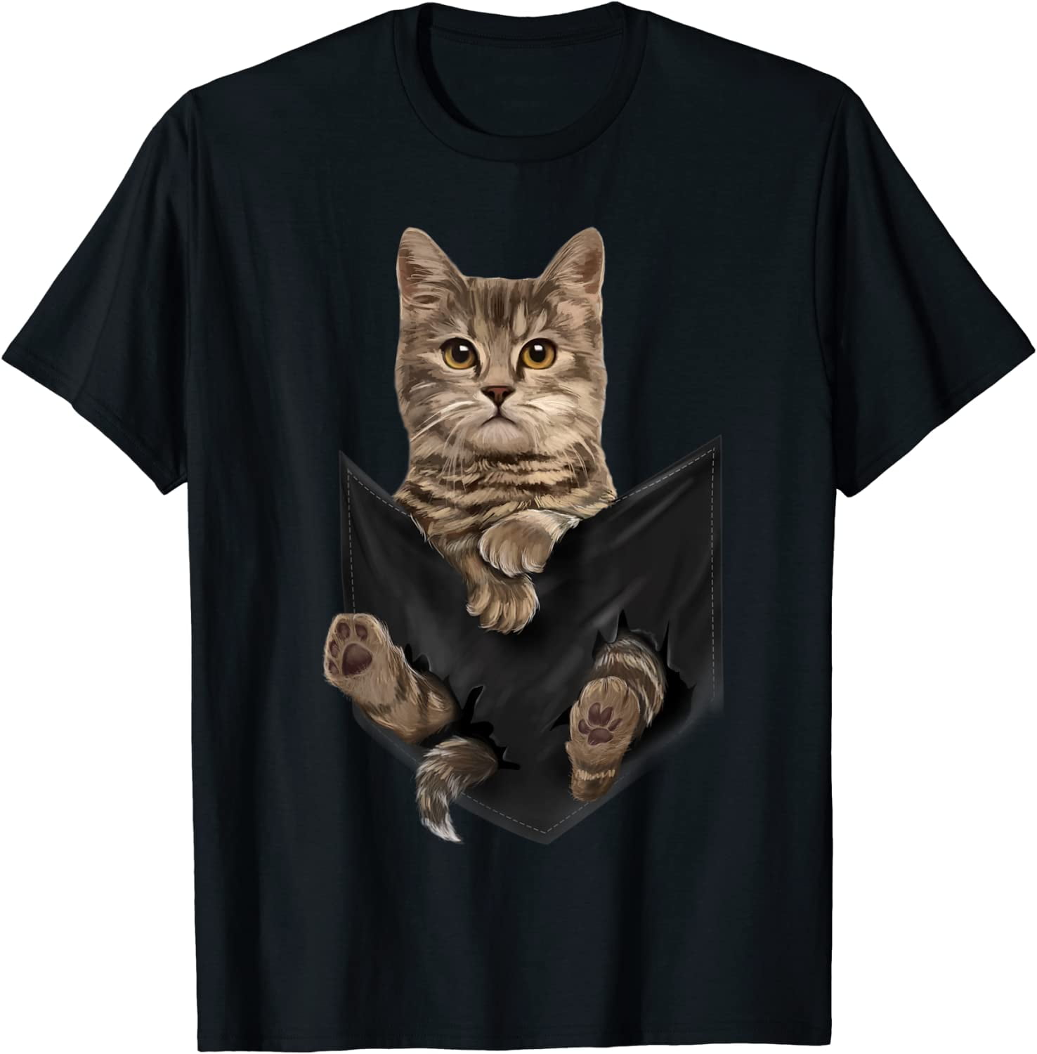 Brown Cat Sits in Pocket TShirt Cats Tee Shirt Gifts