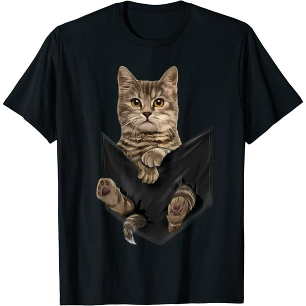 Brown Cat Sits in Pocket TShirt Cats Tee Shirt Gifts
