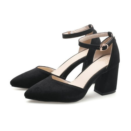 

VKEKIEO Peak Toe Heels High Heel Thick Black