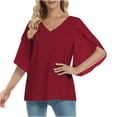 thumbnail image 1 of Hauts pour Femmes Décontractés Été Mode T-Shirt d'Été pour Femmes Col en V Uni Manches Trois Quarts Haut Décontracté Blouse Blouse d'Été en Liquidation, 1 of 7