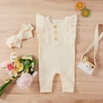 thumbnail image 4 of Odeerbi Infant Romper Baby Boys Girls Clothes Infant Sleeveless Solid Romper Ruffles Jumpsuit with Headbands Beige, 4 of 9