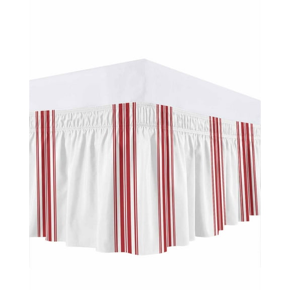 Farmhouse Red Bed Skirt King Size 16" Drop Stripes Decoration Ruffled Wrap Around Bed Skirts Adjustable Elastic Bedskirt Dust Ruffle for King Size Bed