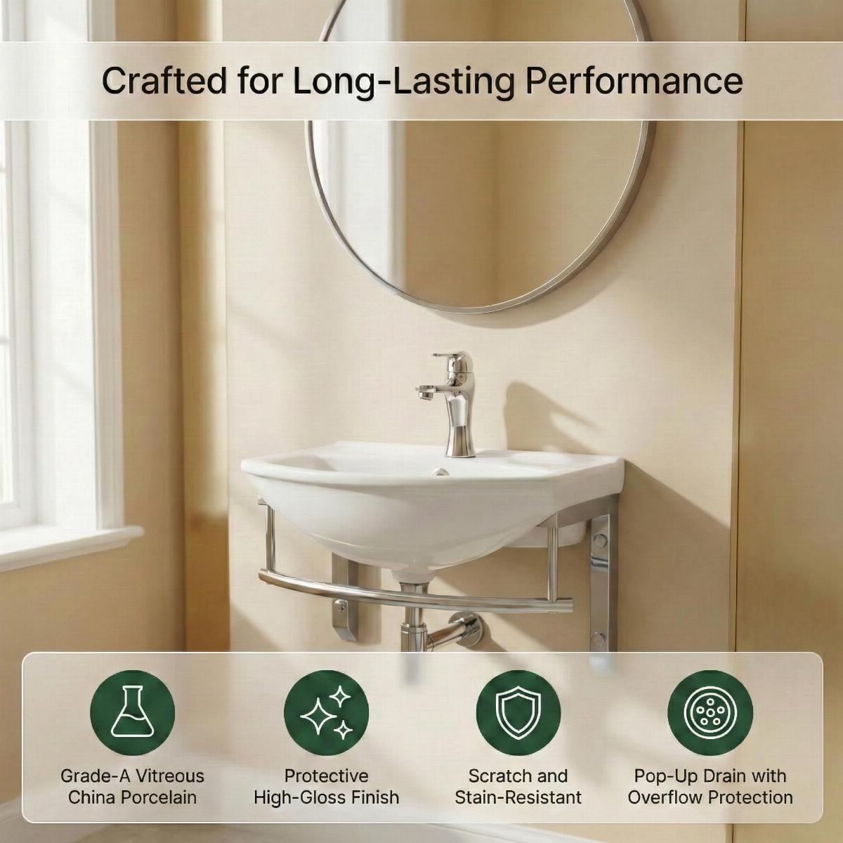 Ridge Small Wall Mounted Bathroom Sink 17 3/4" White w/Faucet Drain Towel Bar and Overflow Renovators Supply