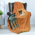 thumbnail image 4 of Industrial Soft Flannel Fleece Throw Blanket, Discarded Ruin with Old Windows and Wall Aged Construction in Suburbs Print, Cozy Plush for Indoor and Outdoor Use, 70" x 90", Multicolor, by Ambesonne, 4 of 5